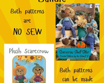 Scarecrow Crochet Pattern Bundle PDF - 2 Fall Amigurumi Patterns - Shelf Sitter & Plush Doll - Autumn Decor Crochet Set - Beginner Friendly