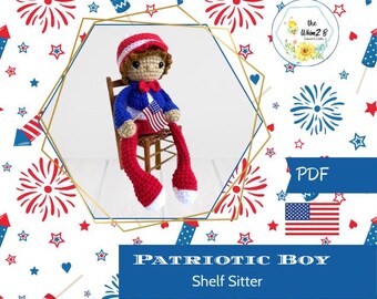 Patriotic Boy Shelf Sitter Crochet Pattern: 4th of July Decor (PDF)
