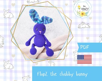 Crochet Bunny Pattern: FlopZ Chubby Amigurumi, Low Sew (Digital PDF)