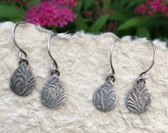 Sterling Drop Earrings, Textured Sterling Silver Earrings, Sterling Teardrop Earrings