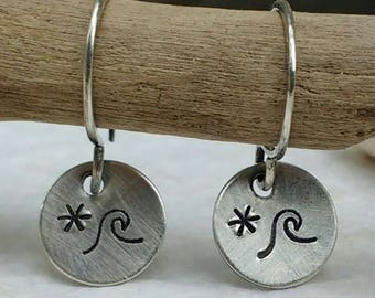 Sterling Circle Wave Earrings, Wave Earrings, Hand Stamped Wave Earrings, Minimalist Sterling Earrings, Beach Earrings, Wave Jewelry