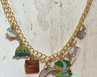 Camping RV Hiking Charm Necklace Earring Set