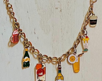 Drinks Party Beverage Charm Necklace Bracelet Earring Set