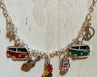 Hippie Volkswagen Woodstock Charm Necklace Earring Set