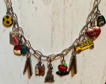 Teachers Crayons Backpack Pencils Soccer Charm Necklace Earring Set