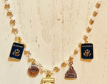 Vacation Memories Passport Charm Necklace Earring Set