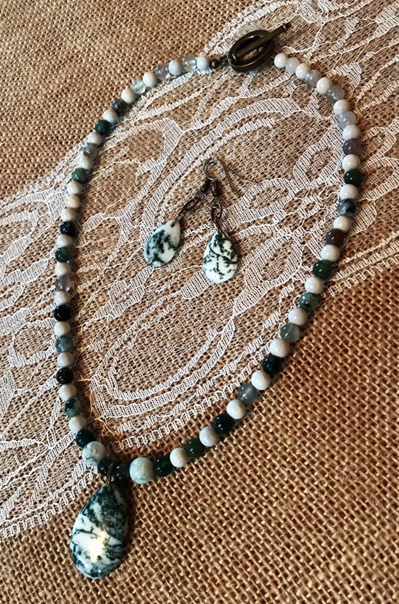 Genuine Fancy Jasper Tree Agate Feldspar Beads Necklace Set