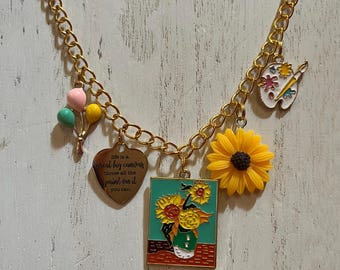Artist Palette Van Gough Charm Necklace Earring Set