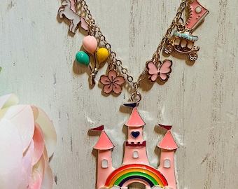 Cinderella Castle Balloons Charm Necklace Earring Set