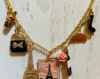 Paris Crossiant Cafe Purse Shoes Charm Necklace Earring Set