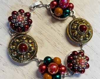 Bauble Bracelet Upcycled Vintage Beaded Earring Assemblage Fall Colors