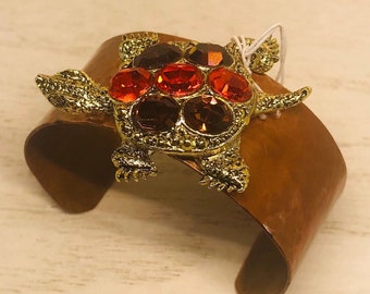 Vintage Cooper Cuff Bracelet Genuine Glass Rhinestone Turtle