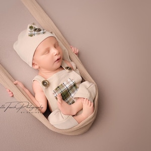 Newborn fall boy photo props, baby boy photography, mustard romper, newborn photo outfit, boy romper and hat, fall colors, OlgaBabyProps