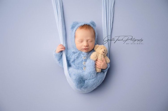 Footed knitted pajama set, Sleeper photo Outfit footed overall romper Newborn bonnet, Photo Props, mohair bear pajamas, footed romper,