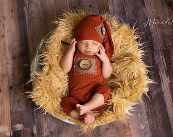 Newborn boy photo outfit, fall colors Baby boy photo overall, photo session Romper and hat ,photography props, mustard, terracotta, orange