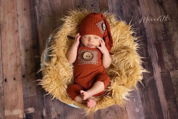 Newborn boy photo outfit, fall colors Baby boy photo overall, photo session Romper and hat ,photography props, mustard, terracotta, orange