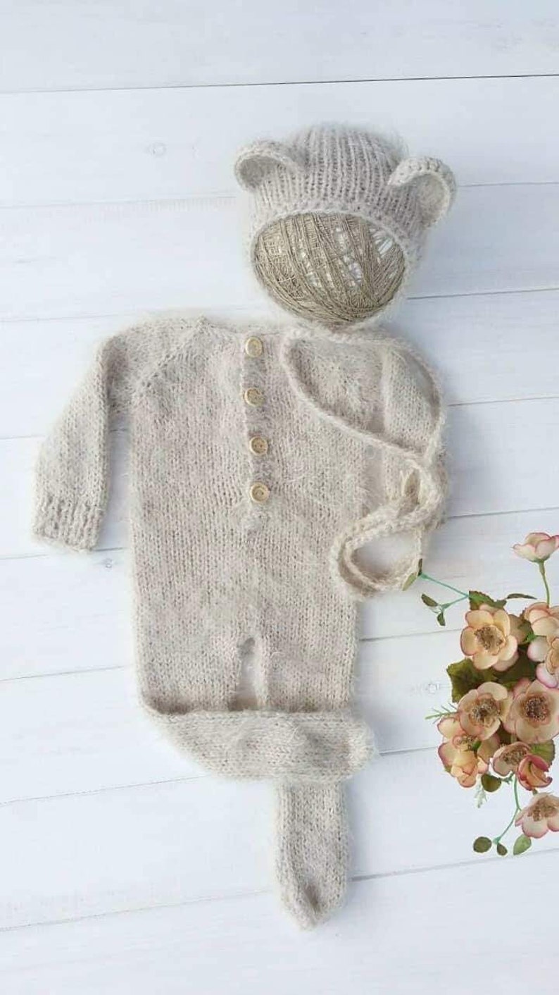 Newborn Footed Bear Outfit Baby Knitted Bear Romper and Bonnet - Etsy