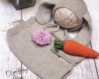 Newborn Bunny outfit, baby Easter photo props, newborn easter photo outfit knit barley bunny outfit  first easter, Newborn photography