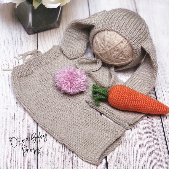 Newborn Bunny outfit, baby Easter photo props, newborn easter photo outfit knit barley bunny outfit  first easter, Newborn photography