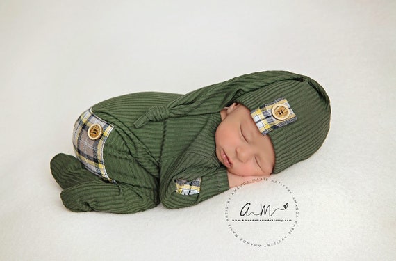 Newborn photo shoot, Sleeper photo Romper, baby boy, Photo Props, orange green brown Footed Sleeper, Photo Outfit, Photography Prop Overalls
