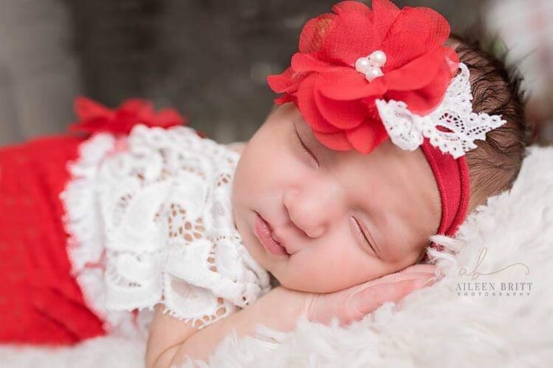 Christmas photo outfit cream white red photo outfit baby girl open back short sleeve romper Newborn girl Christmas props lace romper set