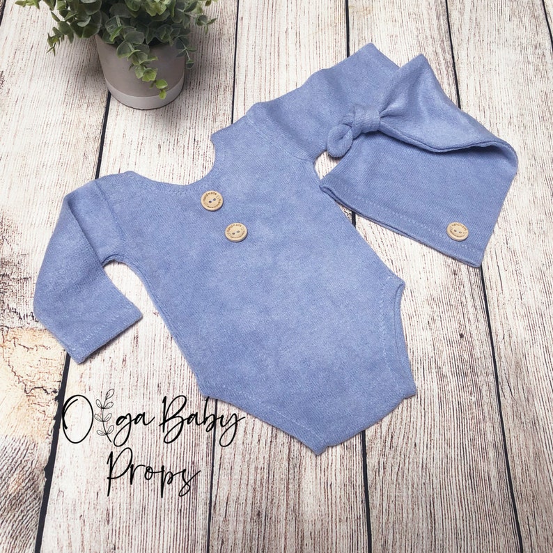 Newborn boy photo outfit,newborn boy photography,romper and hat, baby boy photo props,baby boy photo outfit,boy overalls for pictures Faded blue