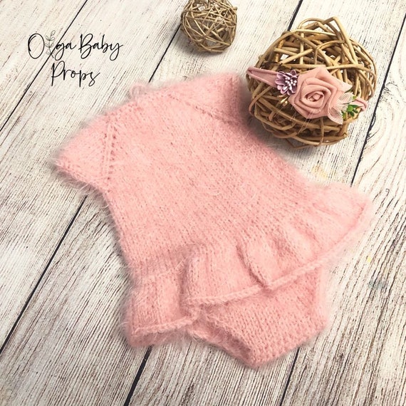 Knitted romper soft  pink bodysuit newborn girl photography props, newborn photo sessions, knit onesie, baby girl