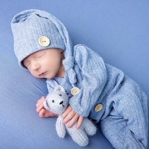 Vestito per foto di neonati, fotografia di neonati, tutina e cappello con pompon, accessori per foto di neonati, vestito per foto, salopette per bambini per foto