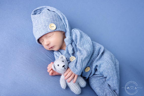 Newborn boy photo outfit,newborn boy photography, romper and hat add pom pom , baby boy photo props,photo outfit, boy overalls for pictures