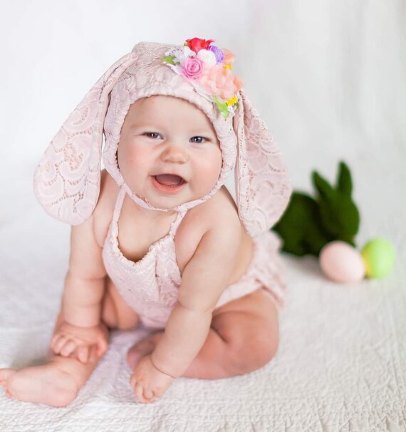 6-9 mo and 12-18 mo Bunny outfit baby Easter photo props sitter bunny hat and romper newborn easter photo outfit bunny outfit