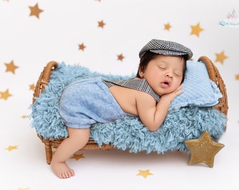 Boy newborn sage blue beige pants with suspenders and hat baby boy prop photo shoot newborn photography prop ready to ship!