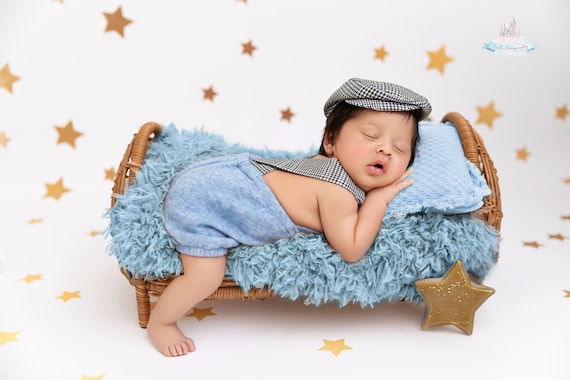 Boy newborn sage blue beige pants with suspenders and hat baby boy prop photo shoot newborn photography prop ready to ship!