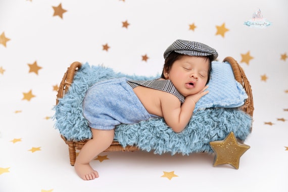 Boy newborn sage blue beige pants with suspenders and hat baby boy prop photo shoot newborn photography prop ready to ship!