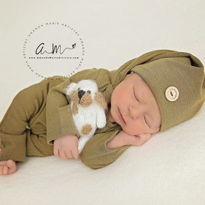 Newborn boy photo outfit, Romper Baby boy photo overall, Romper and hat photo props, baby boy photography props, knot hat gray blue green image 5