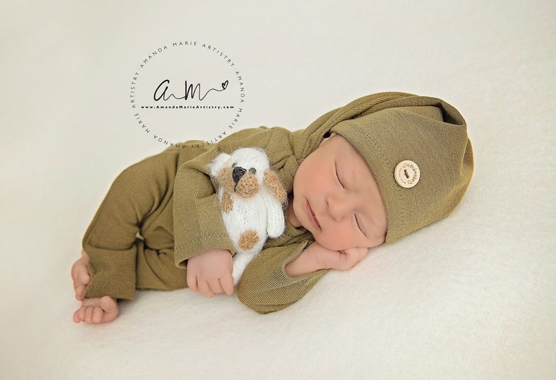 Newborn boy photo outfit, Romper Baby boy photo overall, Romper and hat photo props, baby boy photography props, knot hat gray blue green image 5