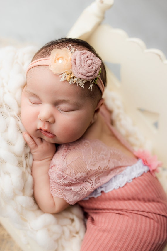 Newborn photo outfit girl, infant photo props  baby girl picture, newborn portrait, pink lace photo session open back two piece