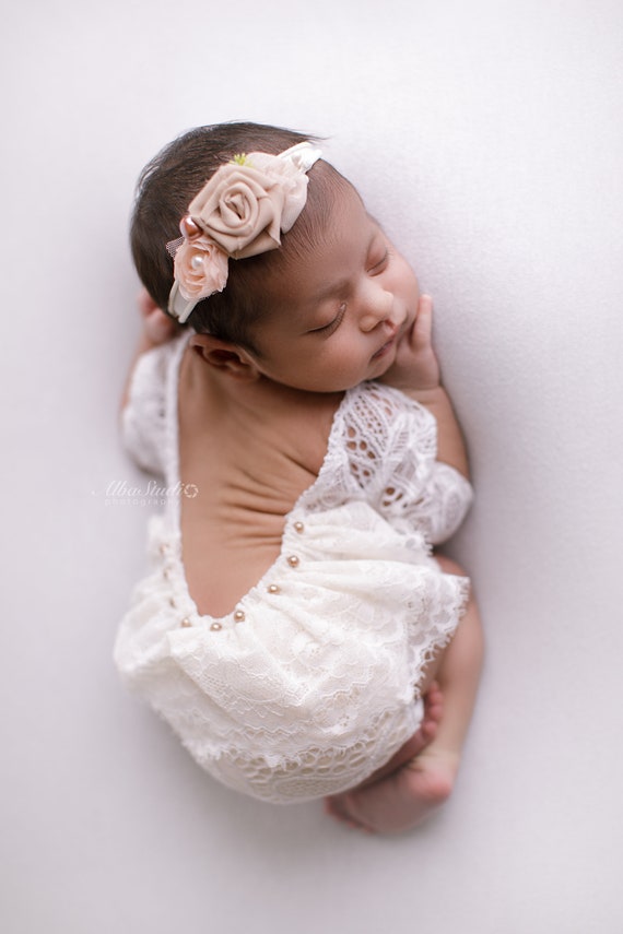 Newborn Girl Photo Outfit Lace Romper Set Newborn Girl Cream Photo Outfit Baby Girl Low Back Long Sleeve Romper Props Newborn Photography Etsy Canada