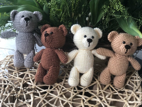 Teddy Bear crochet toy, Newborn photo,plush teddy bear, Stuffed soft toy photo prop Newborn photo props pink brown ivory Mini Bear