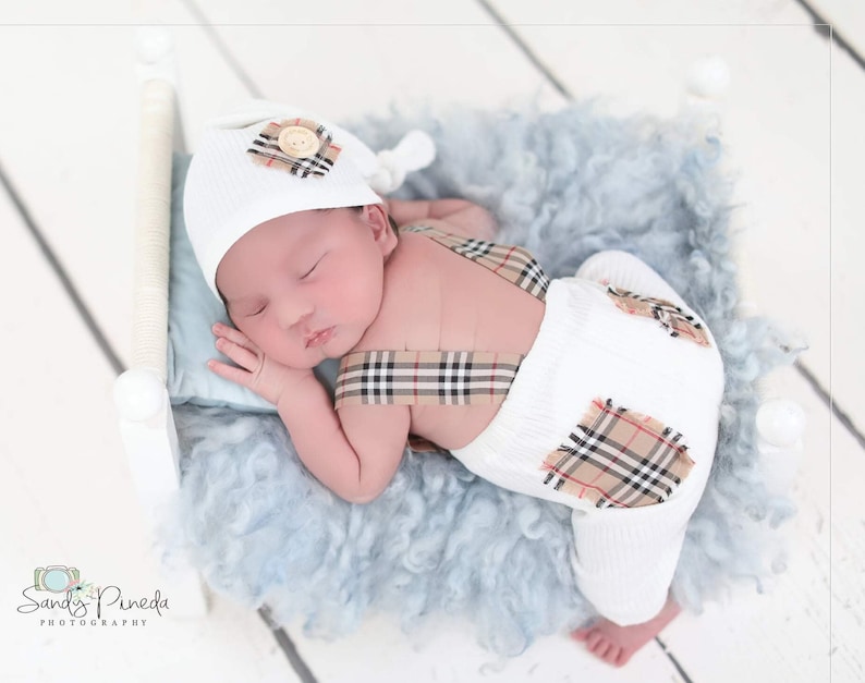 Newborn boy photo outfit newborn photography pants set with suspenders and hat, infant photo shoot, newborn props two piece ready to ship! White