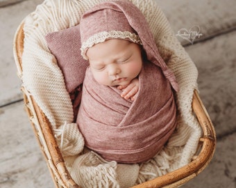 Newborn stretch wrap and hat, thin angora knit wraps, baby photography props, boy girl photo session outfit, newborn photo props