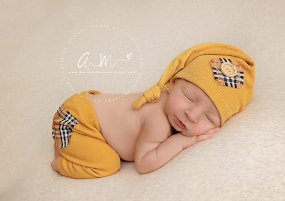 Newborn boy photo props,baby boy photo outfit, photo shoot boy, pants and sleeping hat olive green