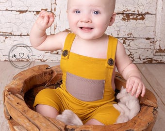 Sitter boy photo outfit sitter neutral props baby boy romper 3-6 mo sitter photo shoot beige props sitter photography prop. RTS