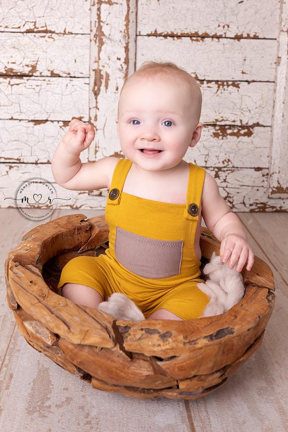 Sitter boy photo outfit sitter neutral props baby boy romper 3-6 mo sitter photo shoot beige props sitter photography prop. RTS
