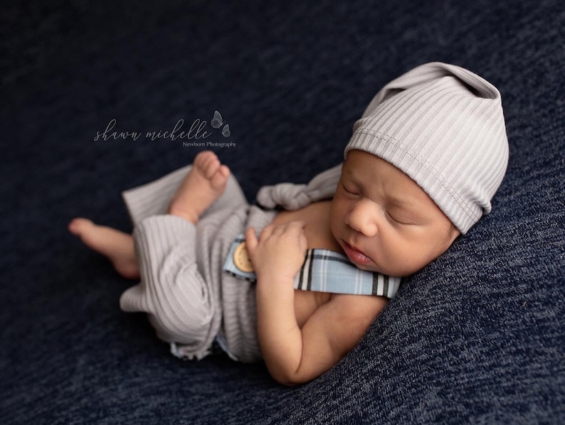 Newborn boy photo outfit newborn photography pants set with suspenders and hat, infant photo shoot, newborn props two piece ready to ship! image 10