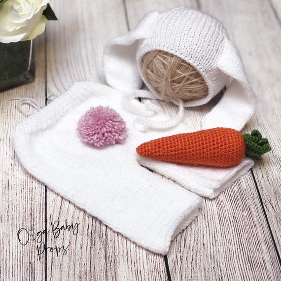 Newborn Bunny outfit, baby Easter photo props, newborn easter photo outfit knit white bunny outfit  first easter, Newborn photography