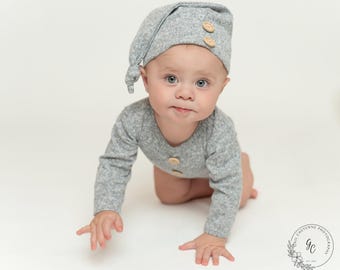 Sitter boy photo props, photo outfit, 9-12 months sitter photography, baby boy long sleeve romper,photo overalls boy, tan gray twin boys