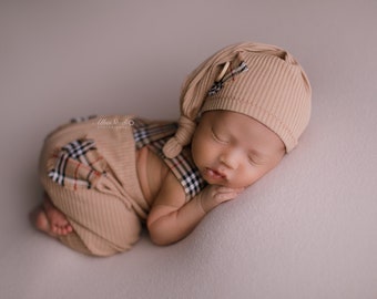 Newborn boy photo outfit newborn photography set pants with suspenders and hat, photo shoot outfit, newborn photography props ready to ship!