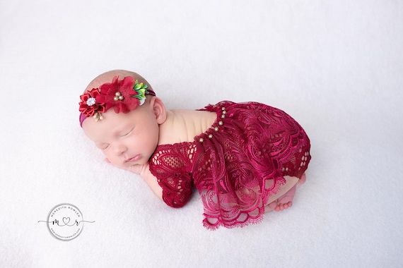 Newborn girl photo outfit lace romper set, newborn girl cream photo outfit baby girl low back long sleeve  romper props newborn photography