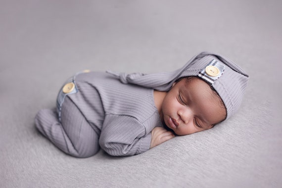 Newborn footed sleeper,baby pajamas,footed romper and hat, sky blue photo outfit photo props boy Newborn Photo props