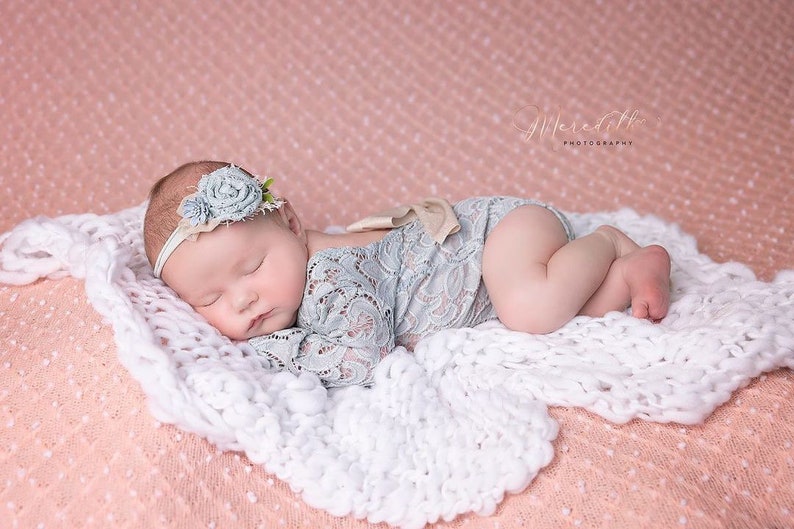 Newborn girl lace romper set, newborn girl cream photo outfit baby girl open back long sleeve romper props newborn photography prop image 8
